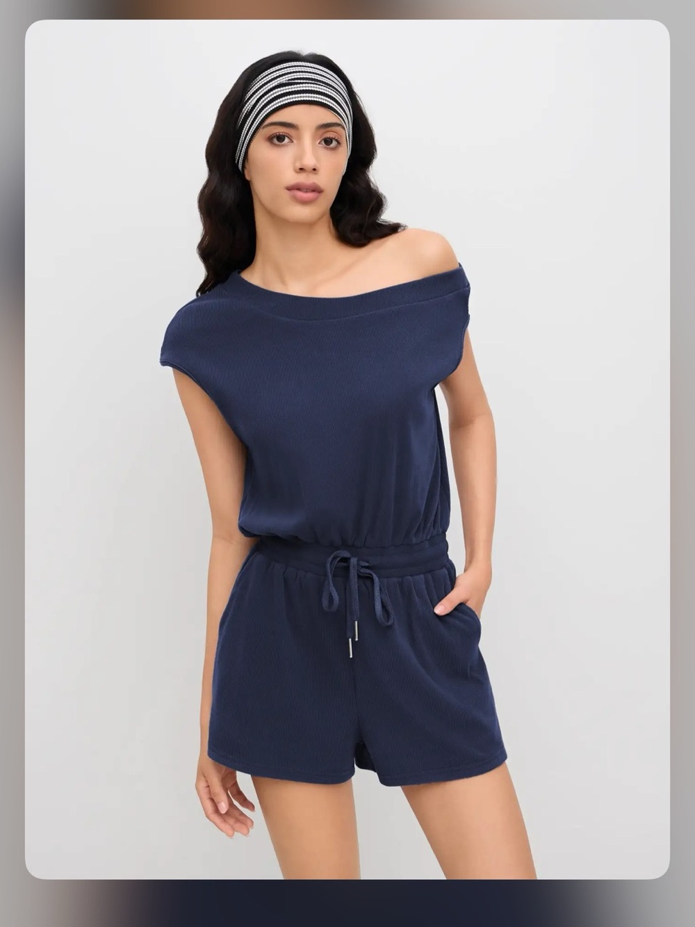 Cider ASYMMETRICAL NECK DRAWSTRING ROMPER M WC8-24 navy blue
